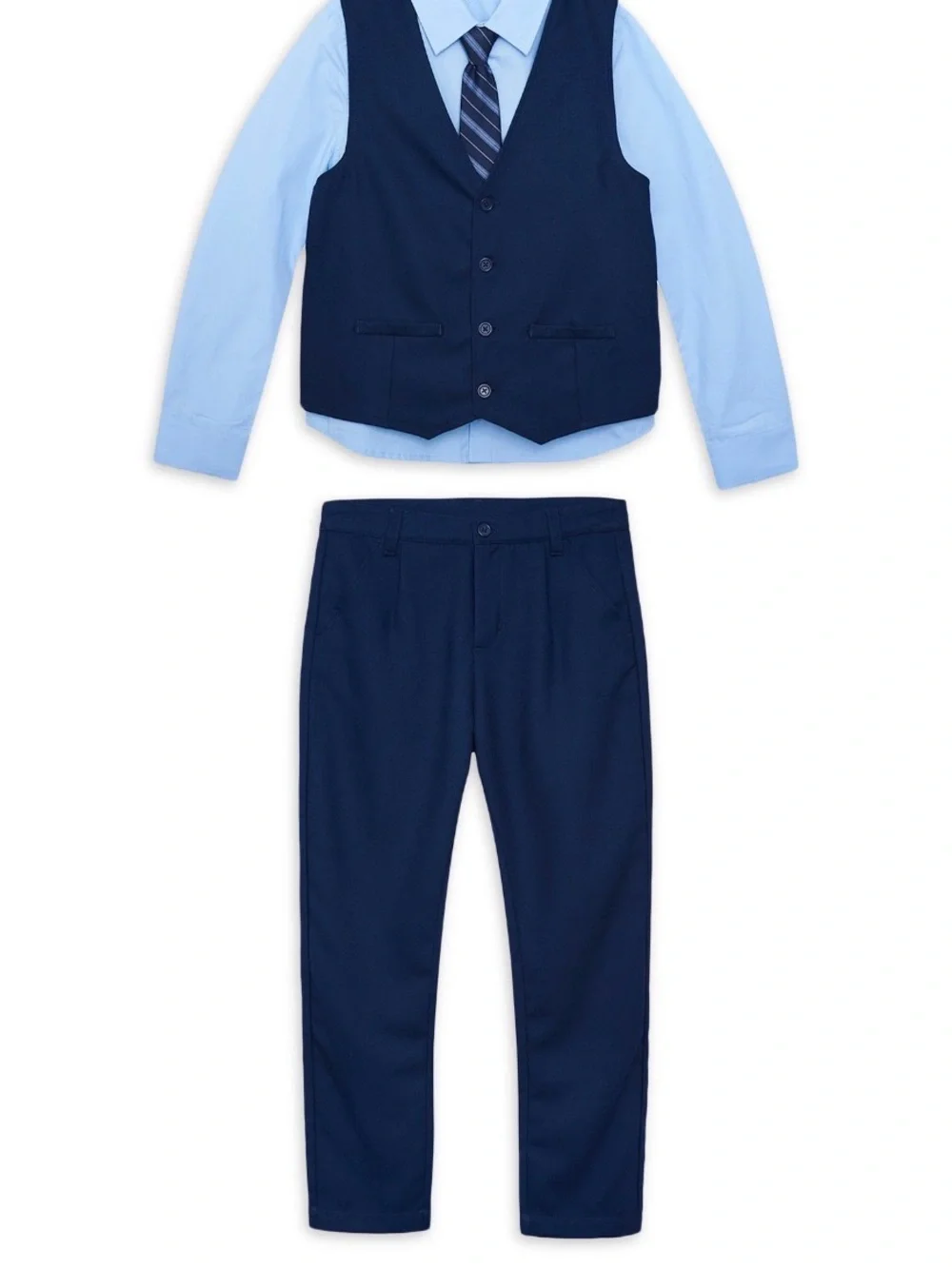 Boys Navy top & Trousers Set with Light Blue Shirt